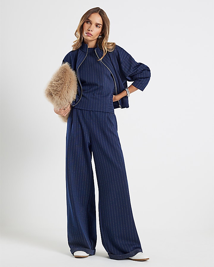 Navy Long Sleeve Pinstripe Top