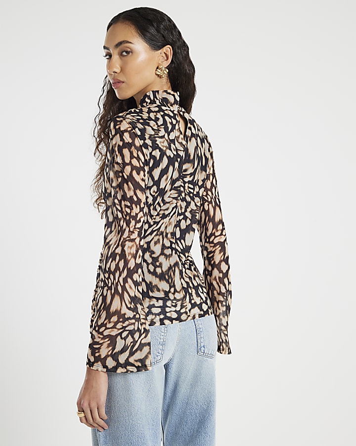 Black Long Sleeve Leopard Print Top