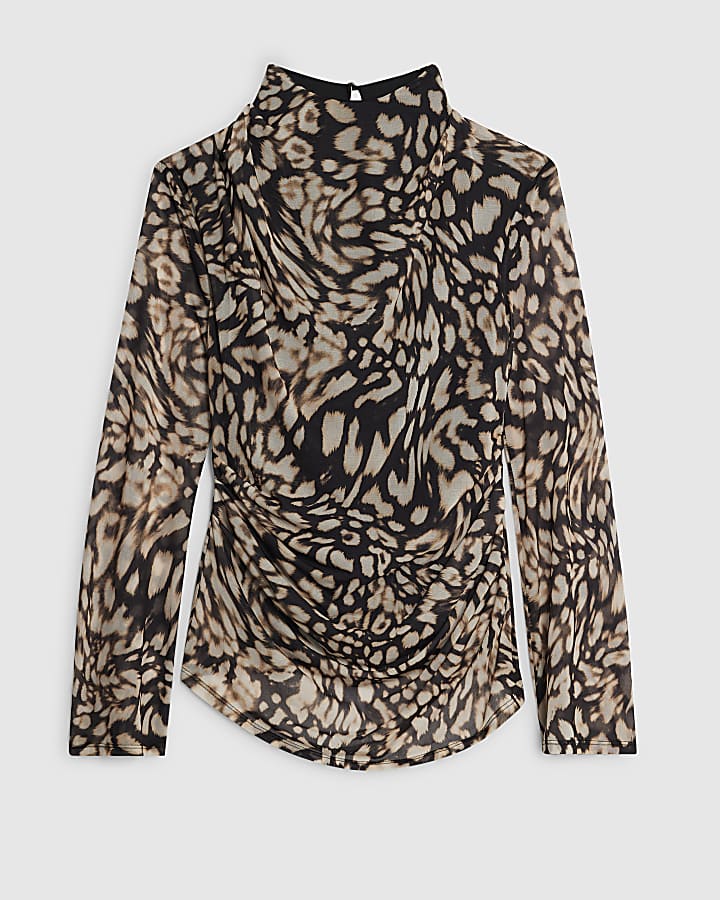 Black Long Sleeve Leopard Print Top