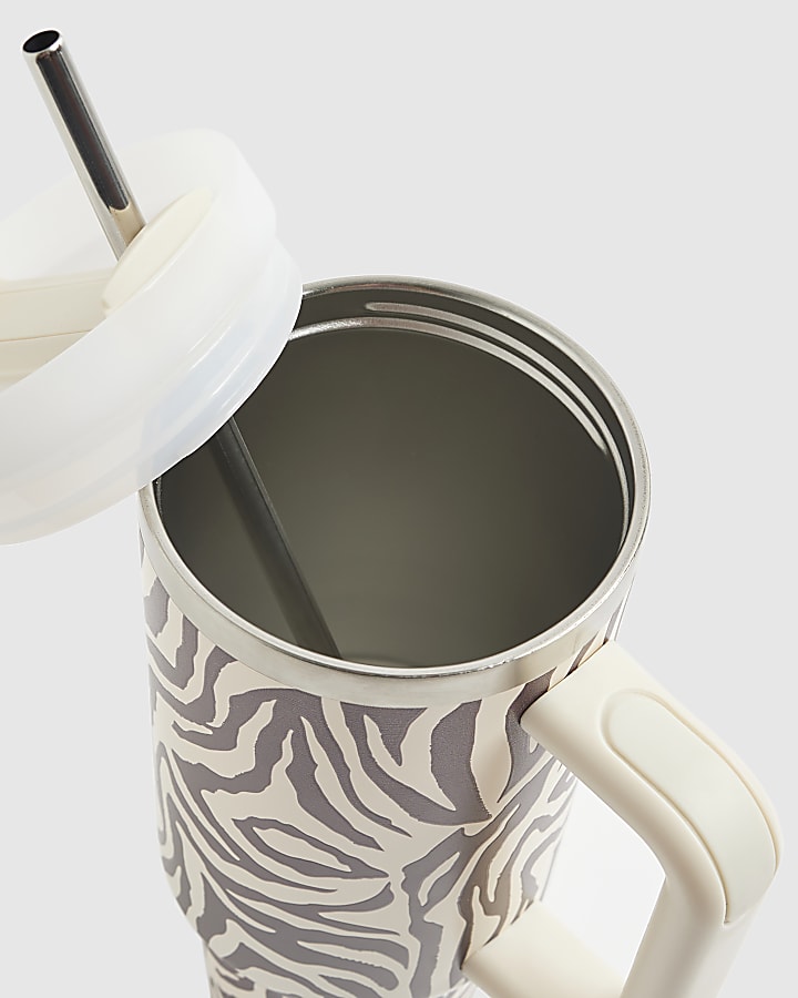 Cream Zebra Cup With Straw