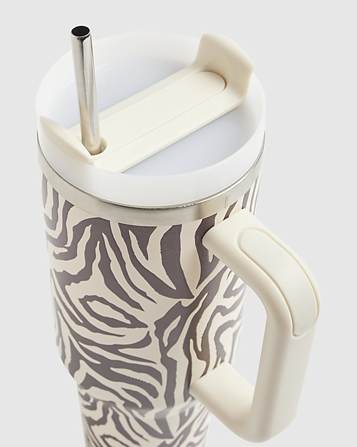 Cream Zebra Cup With Straw