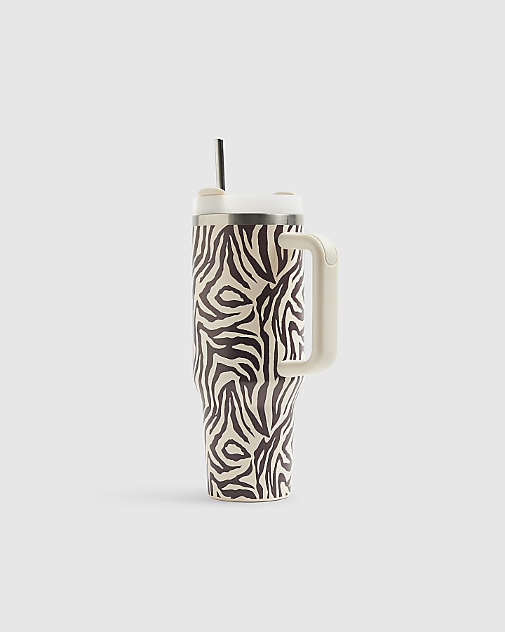 Cream Zebra Cup With Straw