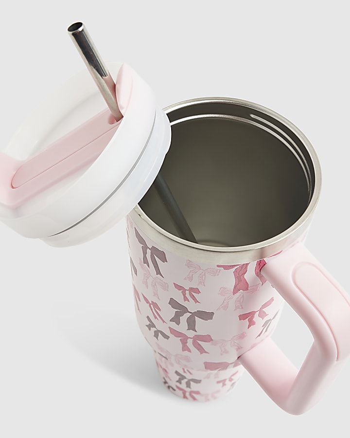 Pink Bow Cup With Straw