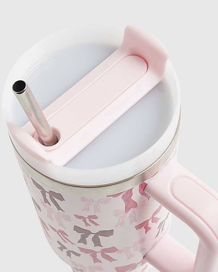 Pink Bow Cup With Straw