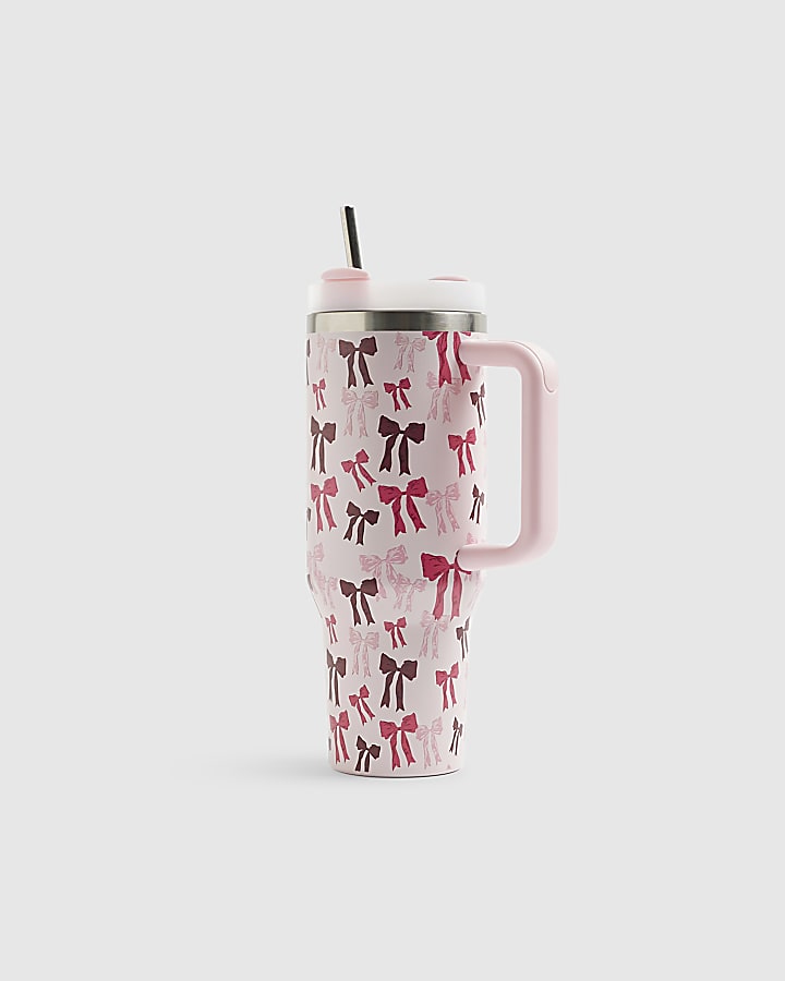 Pink Bow Cup With Straw