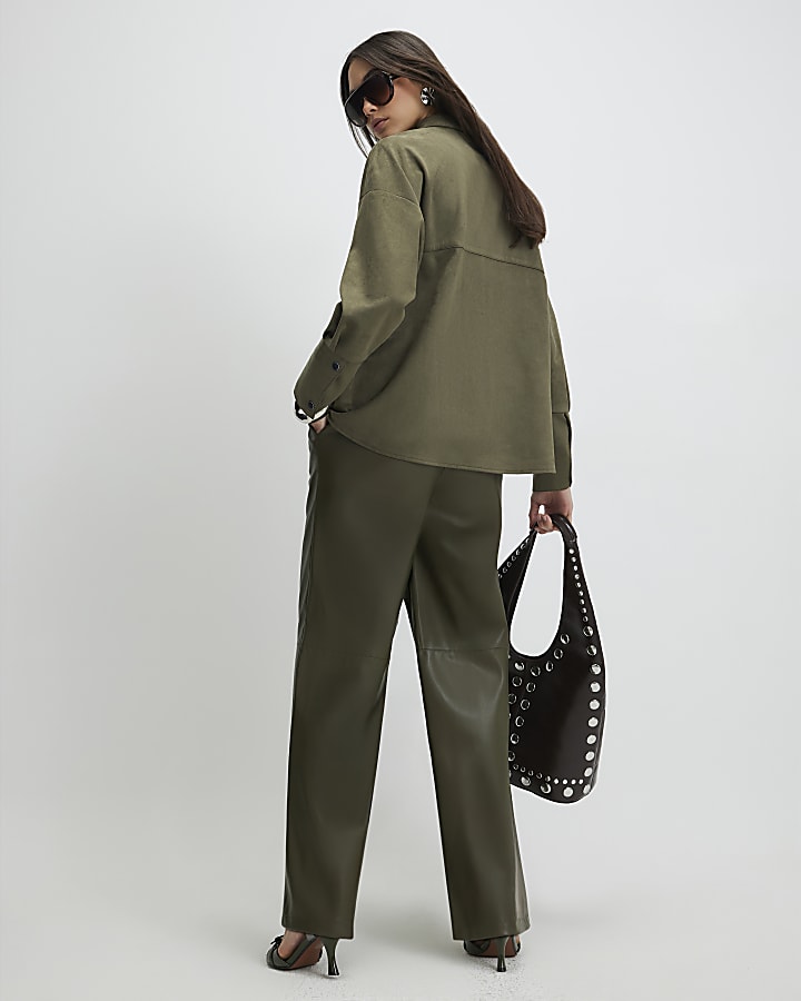 Khaki Wide Leg Buckle Detail Trousers