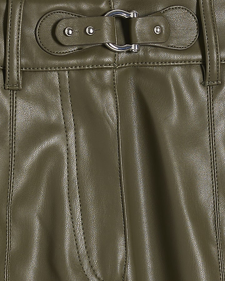 Khaki Wide Leg Buckle Detail Trousers
