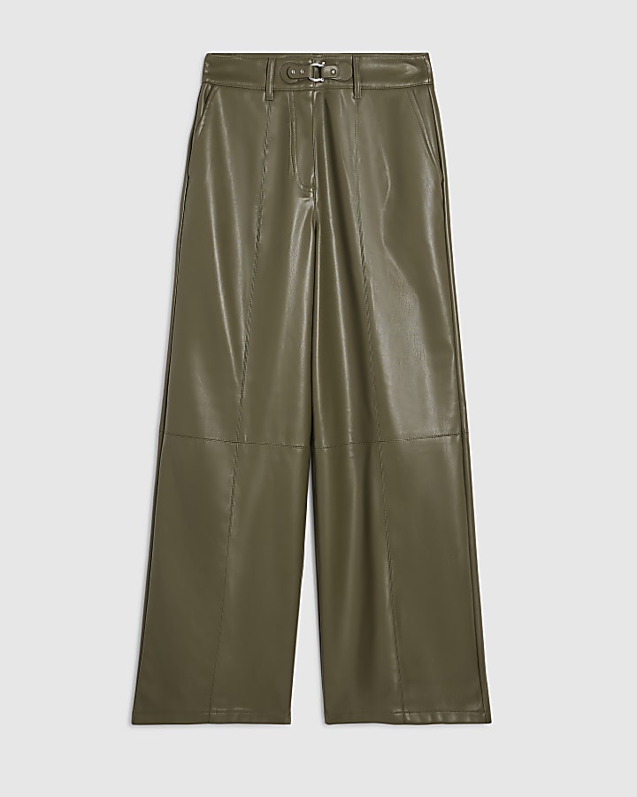 Khaki Wide Leg Buckle Detail Trousers