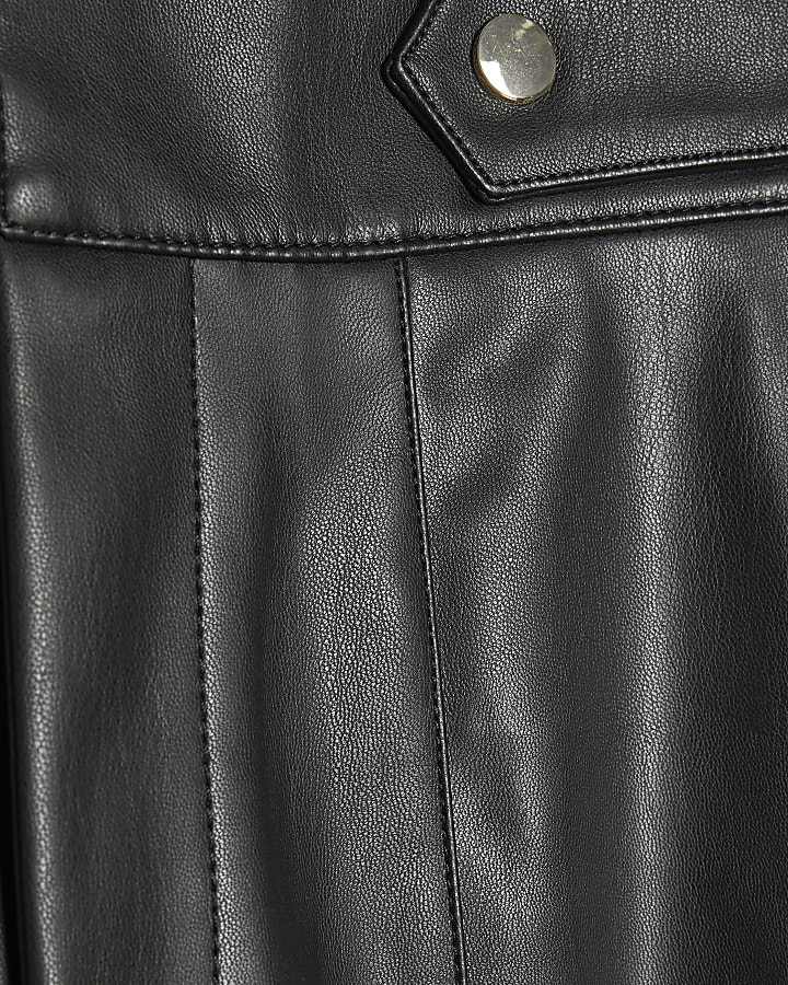 Black Faux Leather Wide Leg Trousers