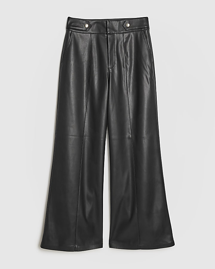 Black Faux Leather Wide Leg Trousers