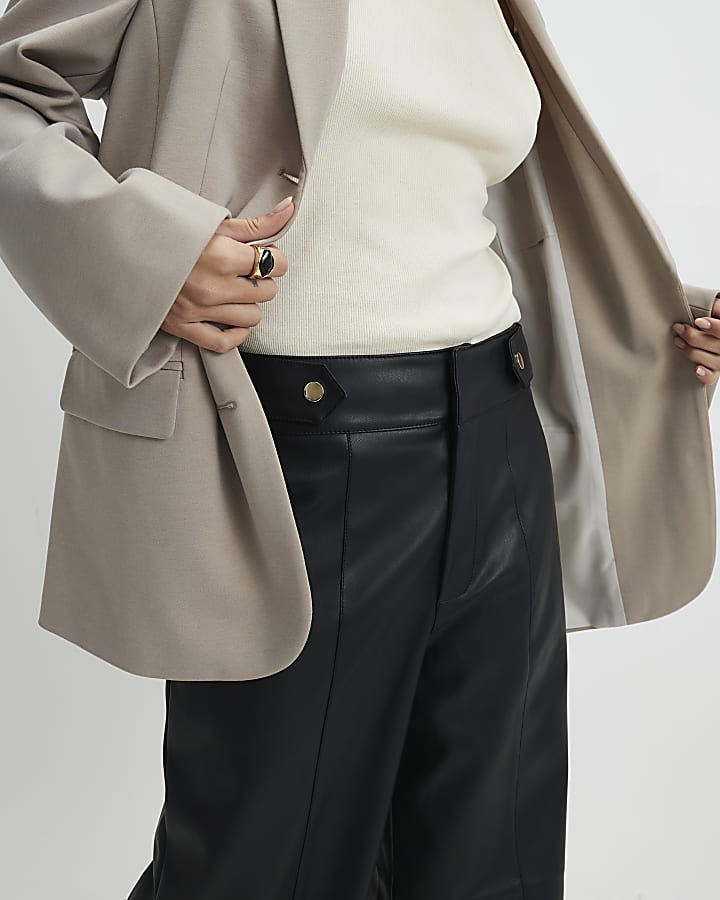 Black Faux Leather Wide Leg Trousers