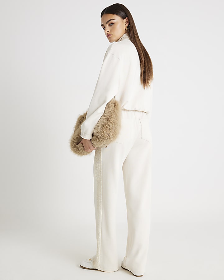 Cream Boucle Mix Wide Leg Joggers