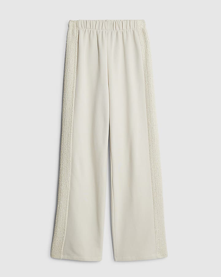 Cream Boucle Mix Wide Leg Joggers