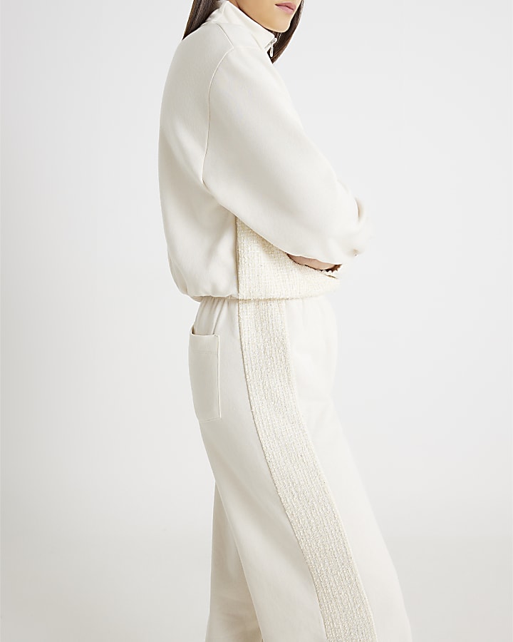Cream Boucle Mix Wide Leg Joggers