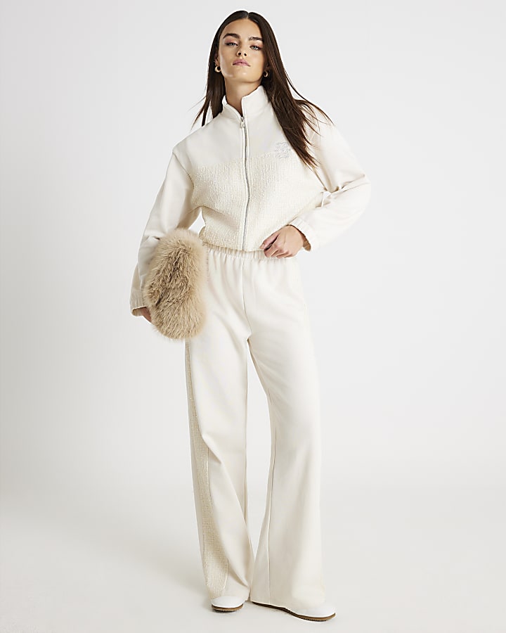 Cream Boucle Mix Wide Leg Joggers
