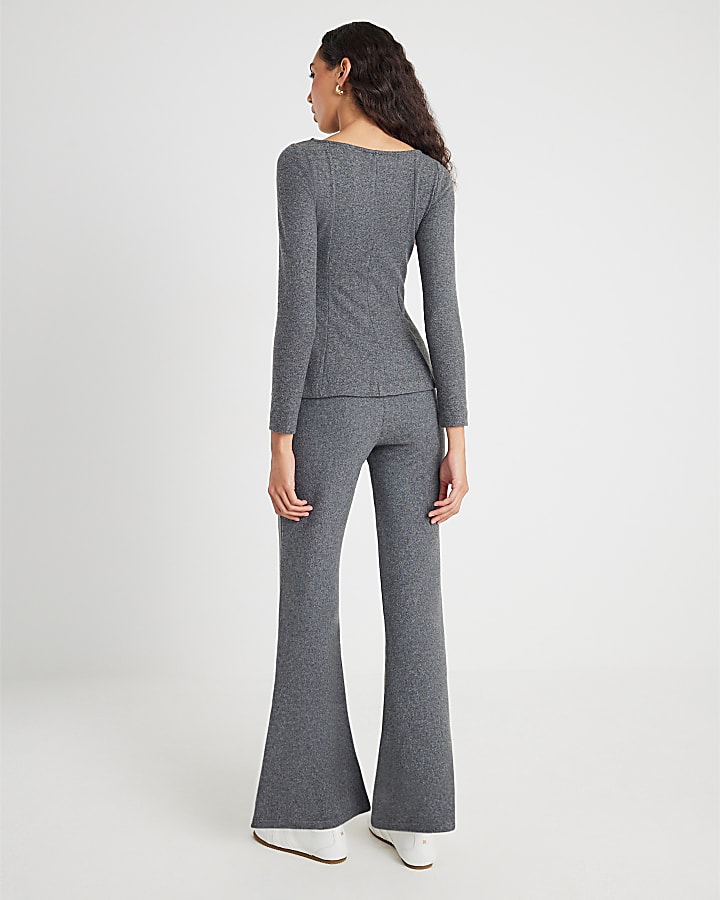 Grey Cosy Kickflare Trousers