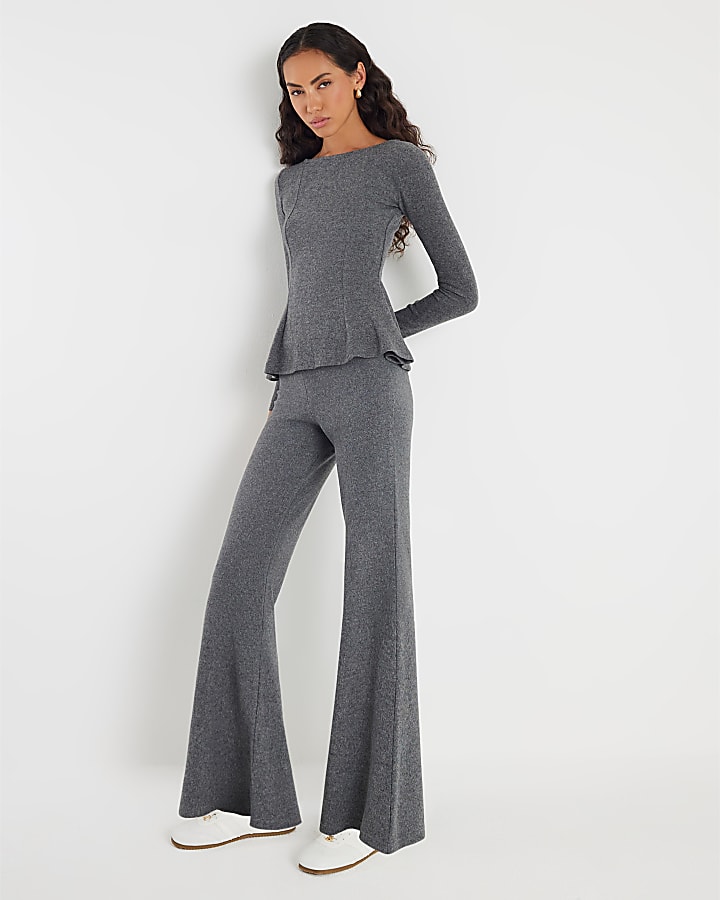 Grey Cosy Kickflare Trousers