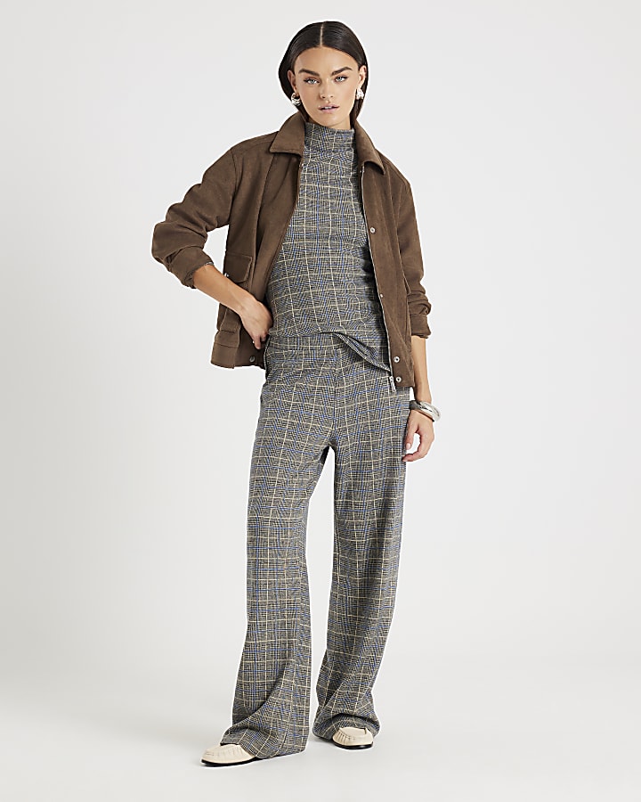 Grey Check Print Cosy Belted Tunic Top