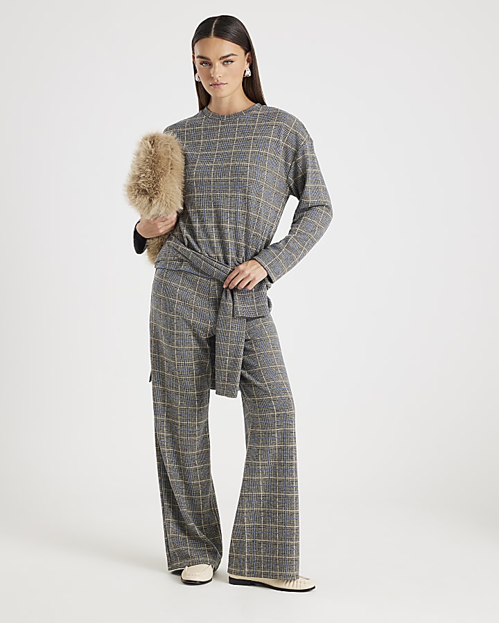 Grey Check Print Cosy Boxy Fit Top