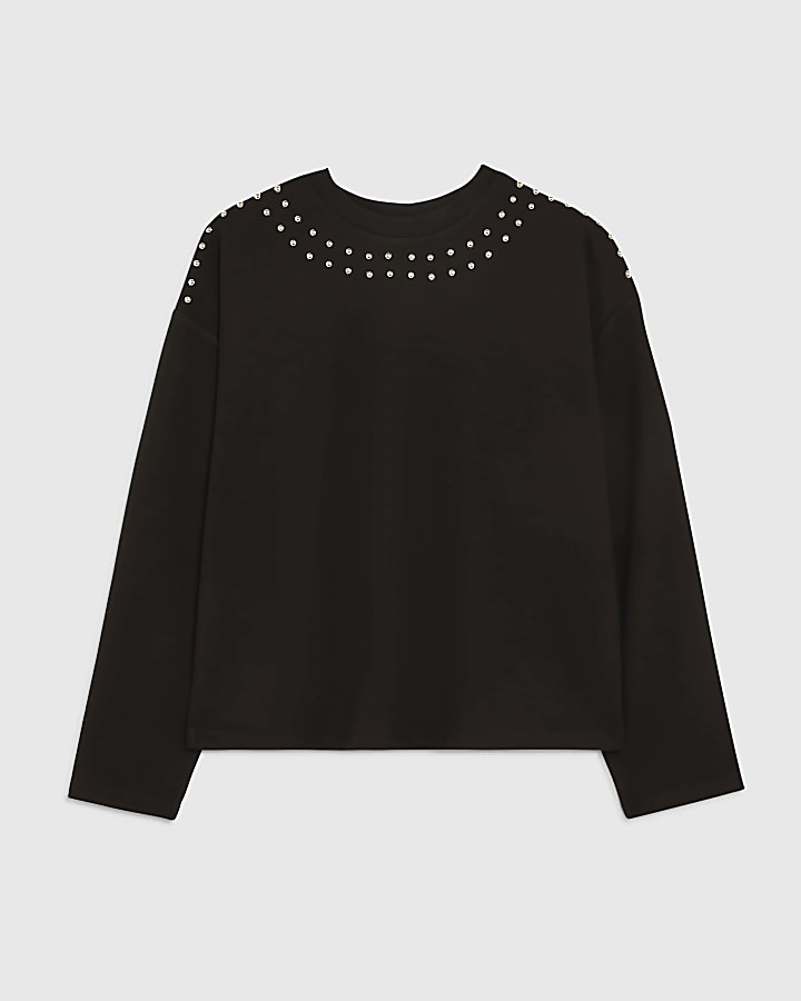 Black Neoprene Stud Batwing Sweatshirt