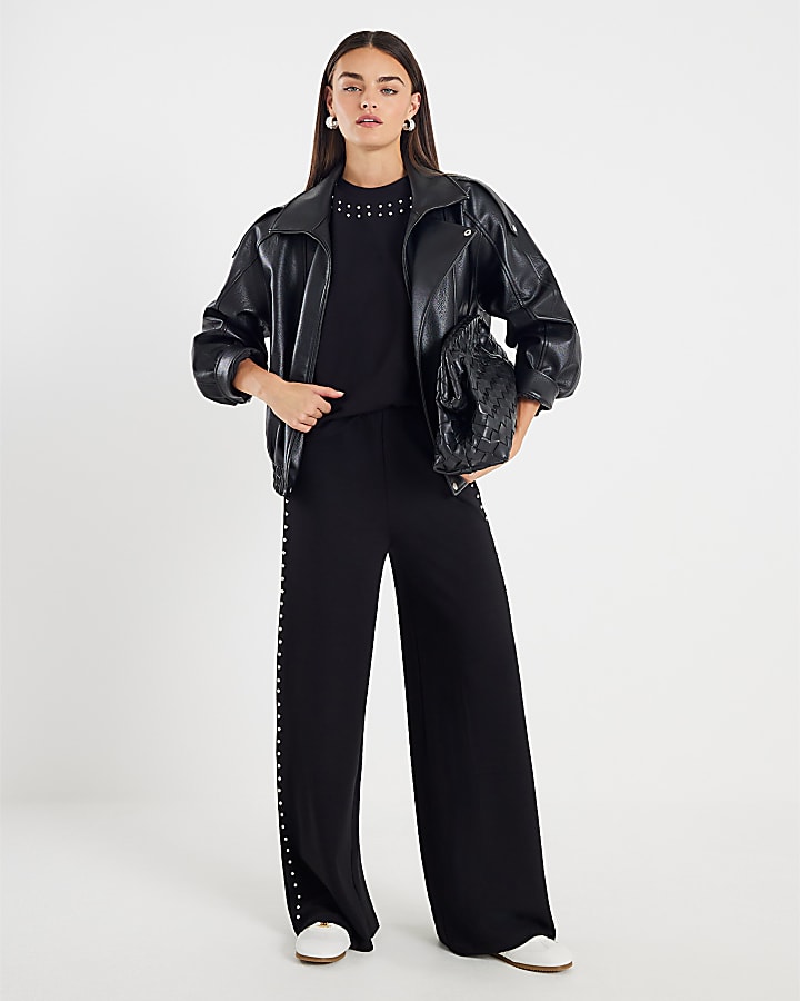 Black Neoprene Stud Batwing Sweatshirt