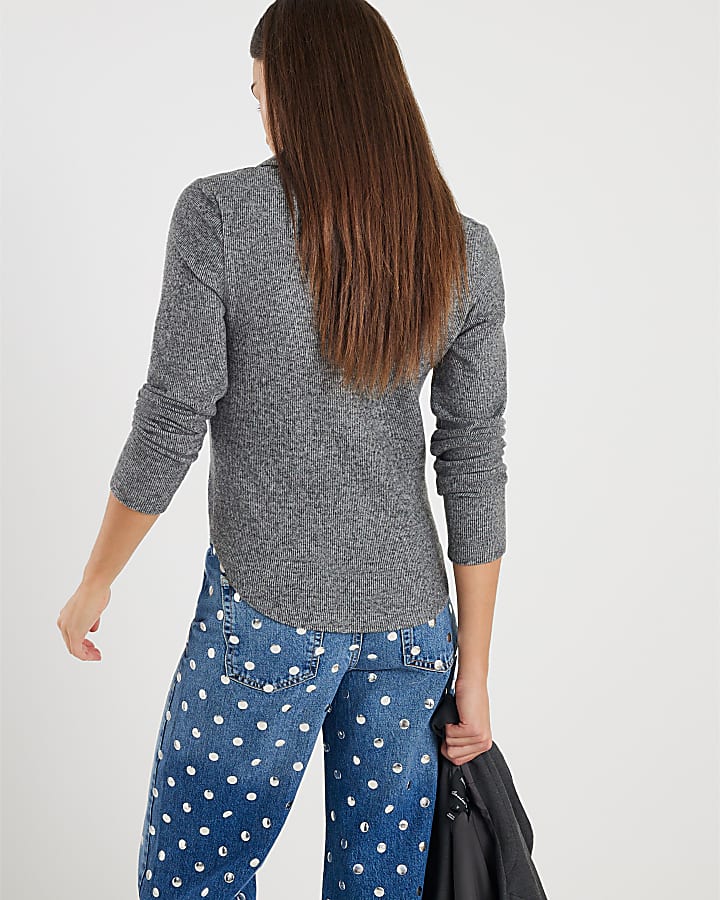 Grey Long Sleeve Polo Top