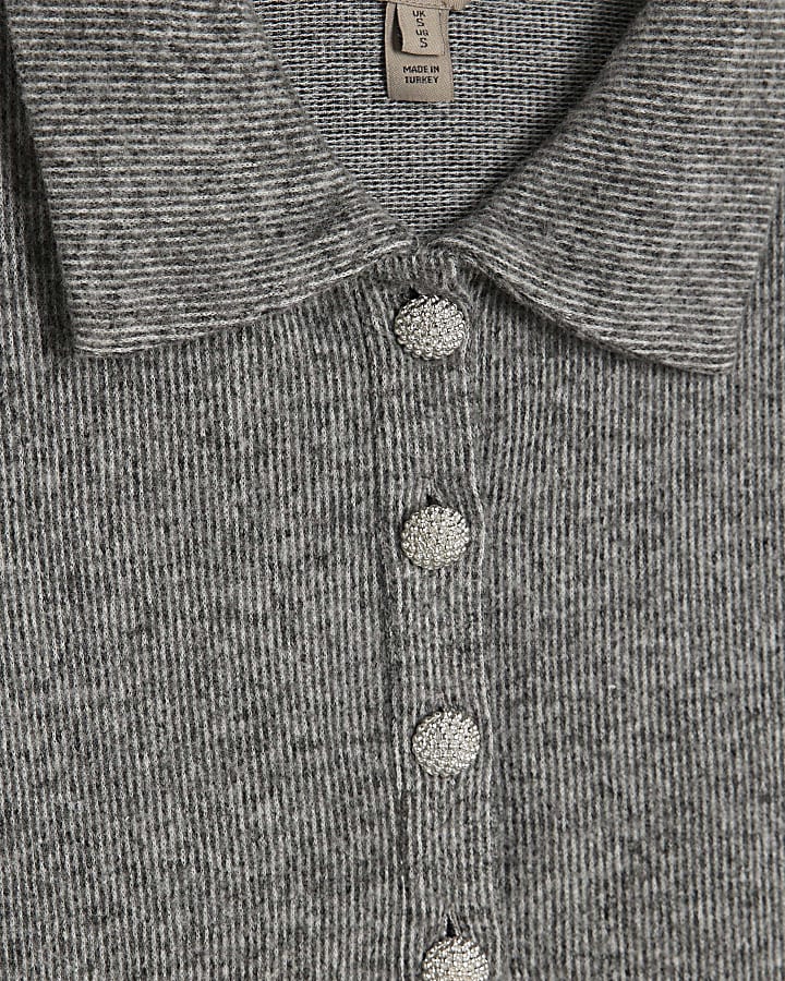 Grey Long Sleeve Polo Top