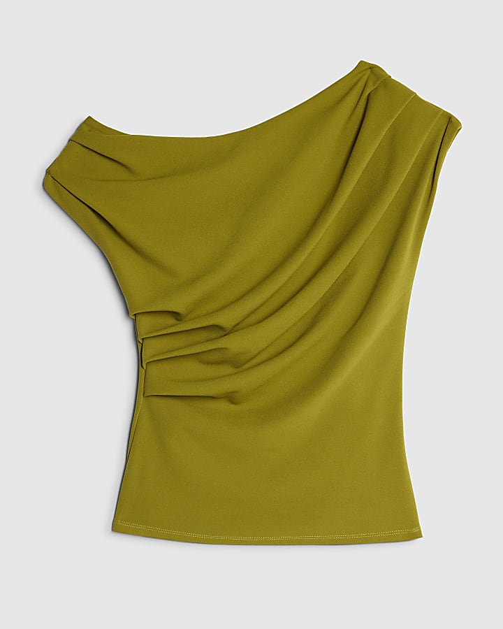 Green Short Sleeve Drape Top