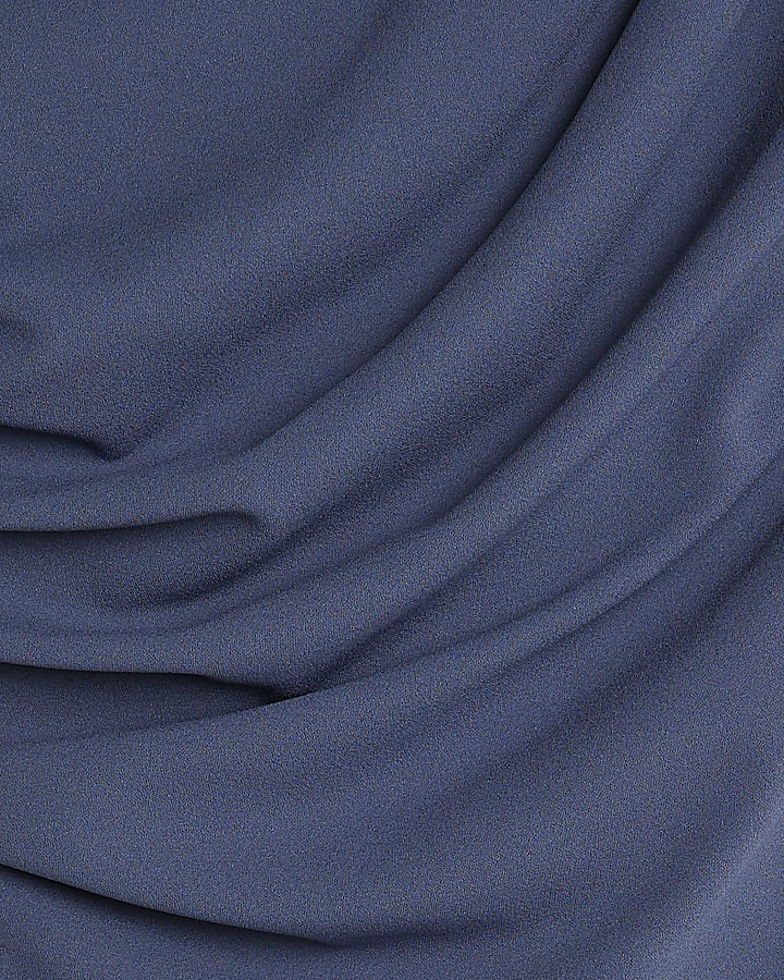 Blue Short Sleeve Off Shoulder Drape Top