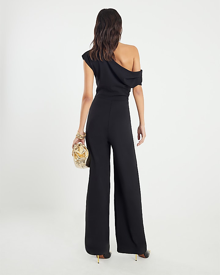 Black Sleeveless Asymmetric Drape Jumpsuit
