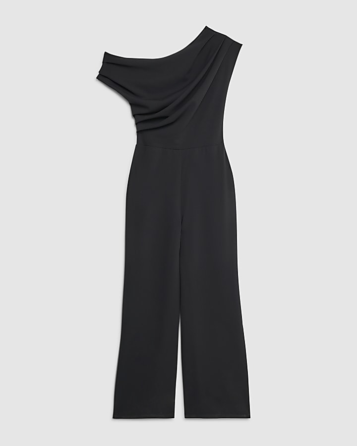 Black Sleeveless Asymmetric Drape Jumpsuit