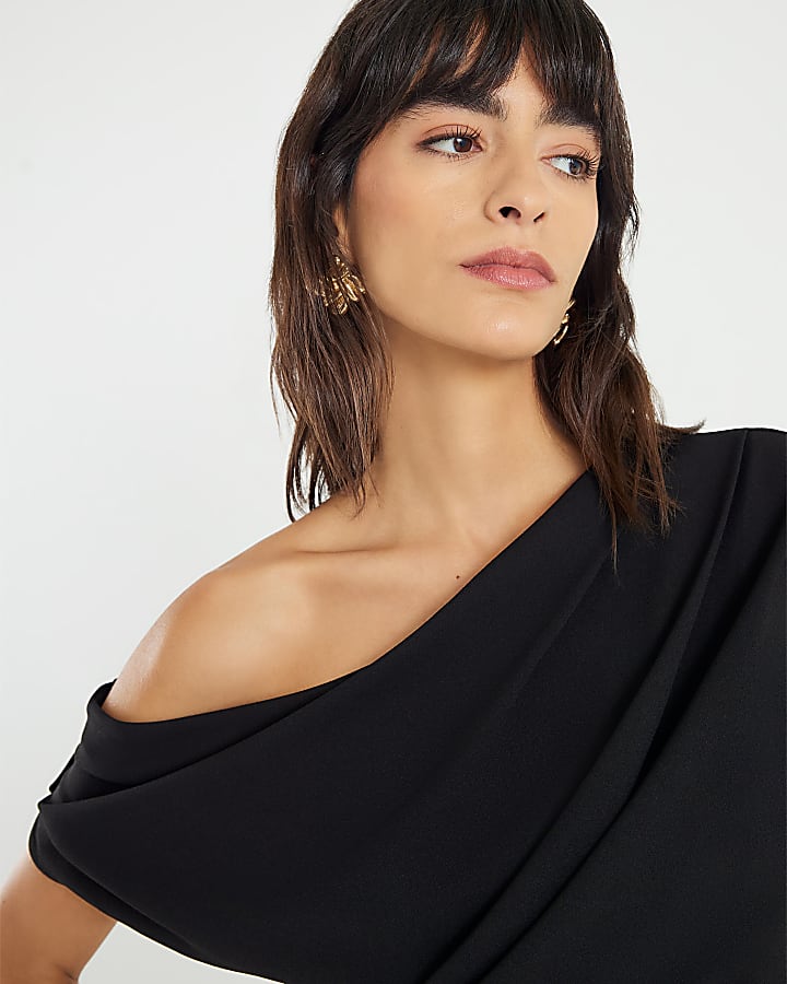 Black Sleeveless Asymmetric Drape Jumpsuit