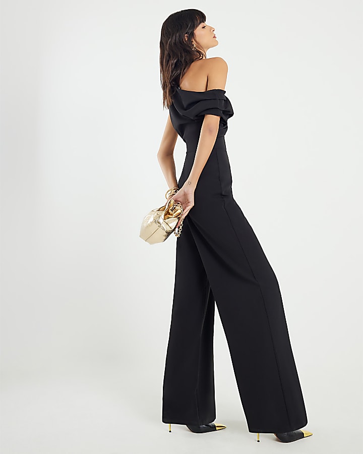 Black Sleeveless Asymmetric Drape Jumpsuit