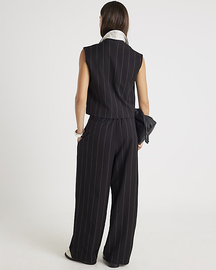 Black Pinstripe Wide Leg Trousers