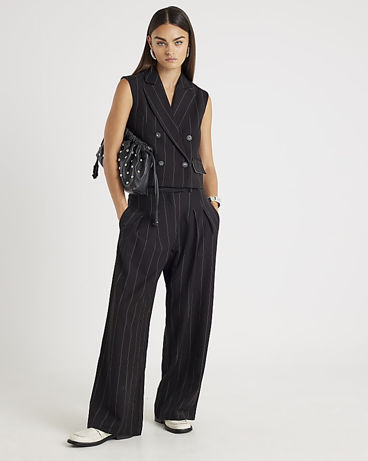 Black Pinstripe Wide Leg Trousers