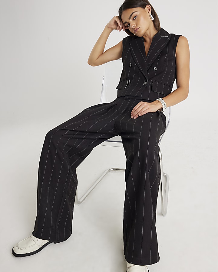 Black Pinstripe Wide Leg Trousers