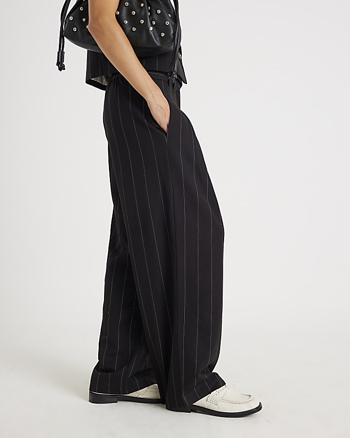 Black Pinstripe Wide Leg Trousers