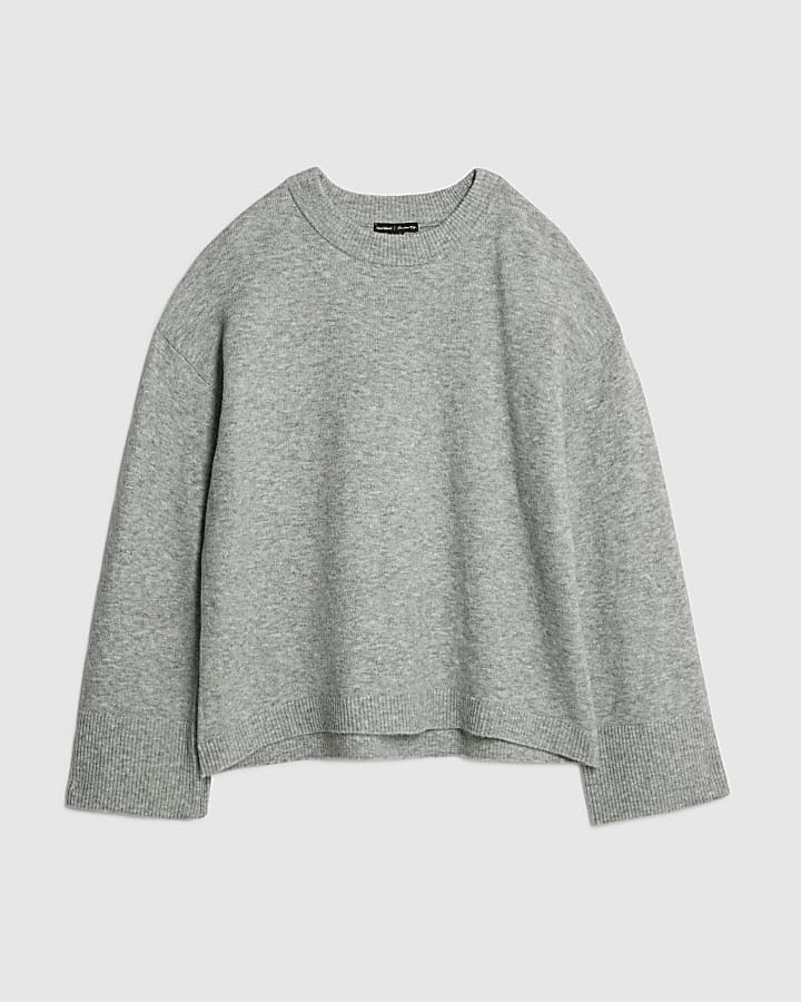 Grey Knitted Crew Neck Jumper