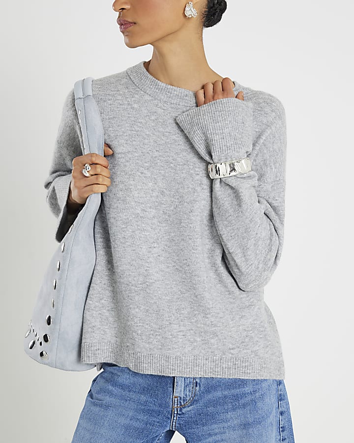 Grey Knitted Crew Neck Jumper