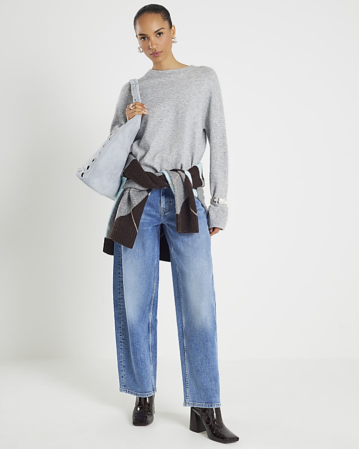 Grey Knitted Crew Neck Jumper