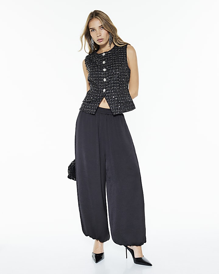 Black Boucle Sleeveless Sequin Waistcoat