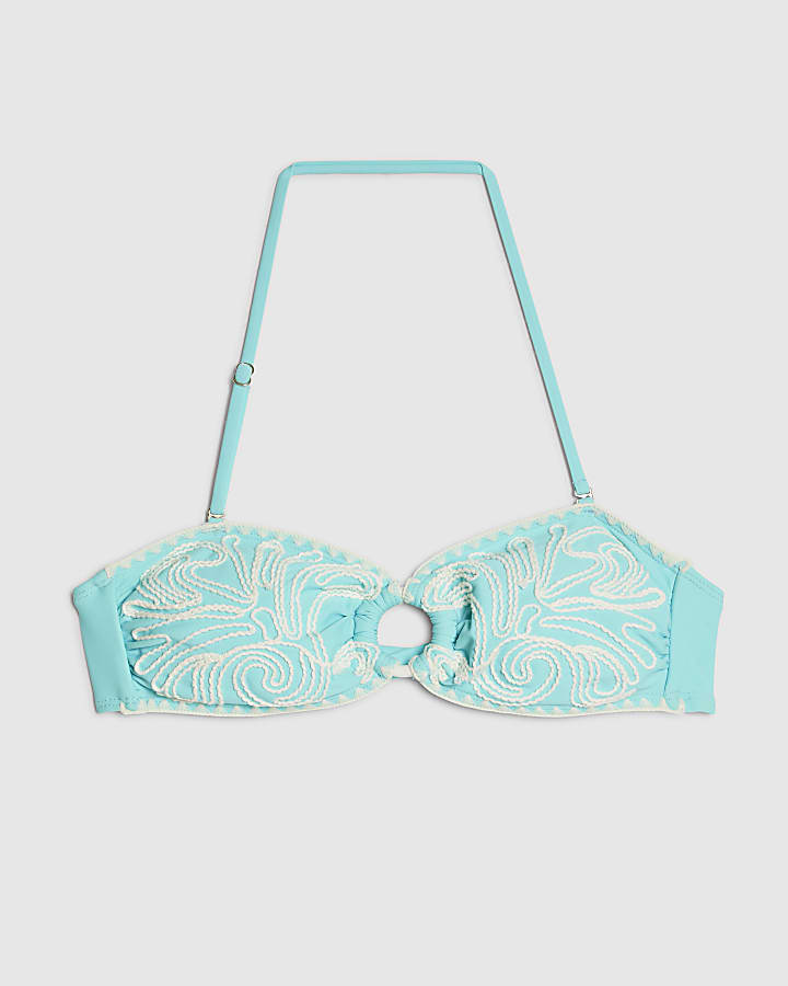Blue Cornelli Print Bandeau Bikini Top