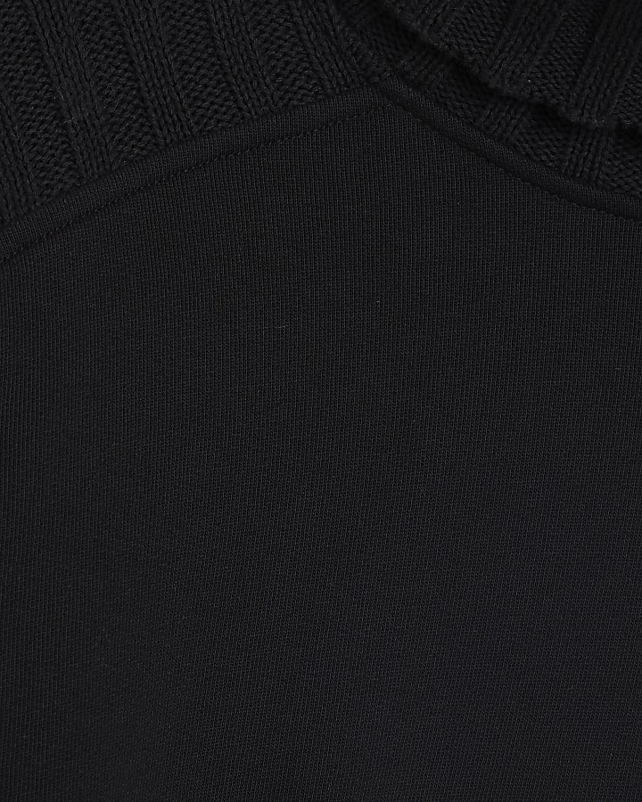 Black Roll Neck Hybrid Knit Sweatshirt