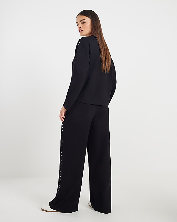 Black Stud Neoprene Wide Leg Joggers