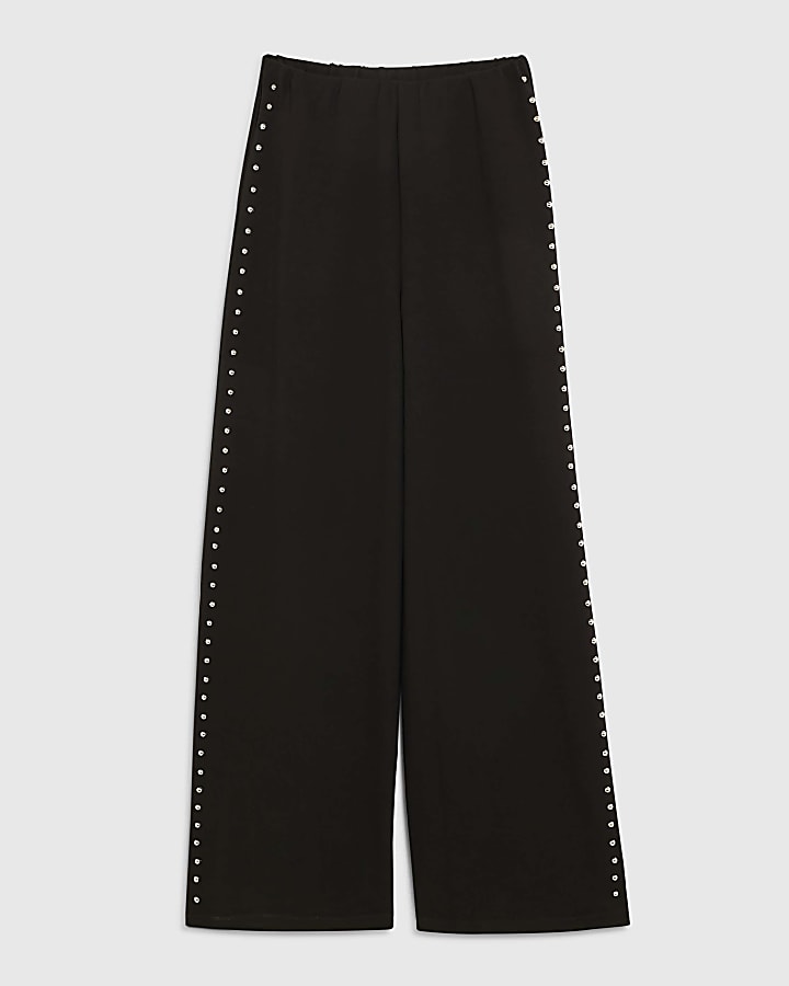 Black Stud Neoprene Wide Leg Joggers