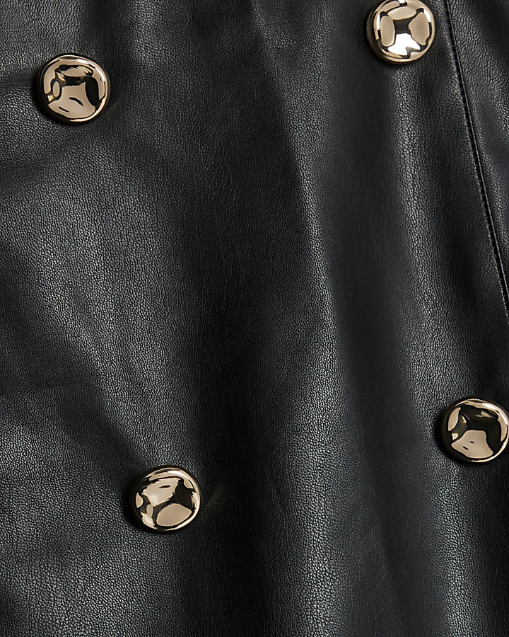 Black Faux Leather Wrap Mini Skirt