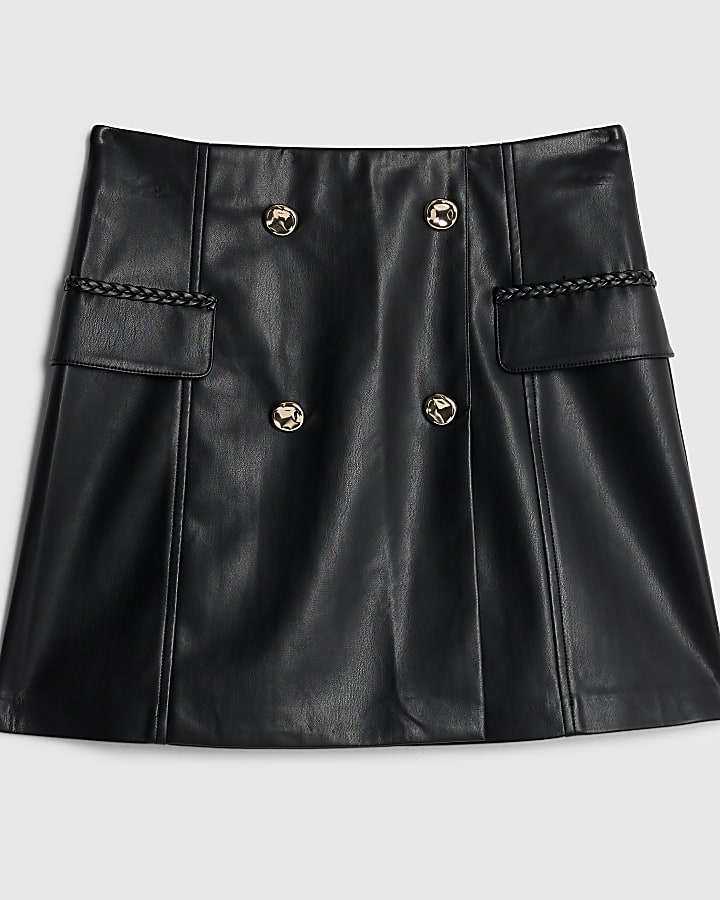 Black Faux Leather Wrap Mini Skirt