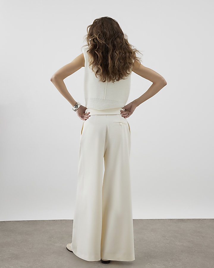 RI Studio Cream Foldover Waist Wide Trouser