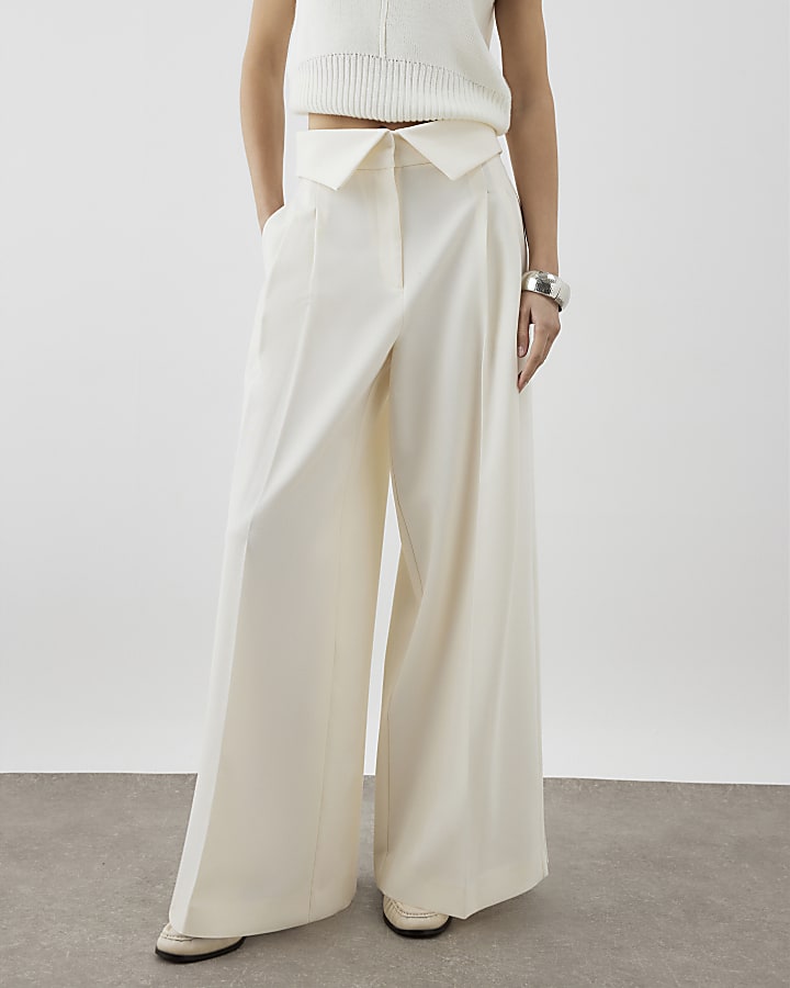 RI Studio Cream Foldover Waist Wide Trouser