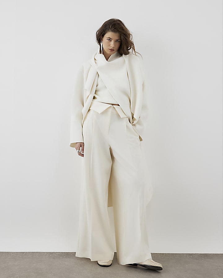 RI Studio Cream Foldover Waist Wide Trouser